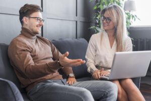 Two people in an interview